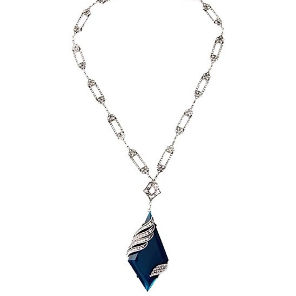 Gorgeous Azure Blue Pavé & Crystal Rhodium Plated Statement Necklace Rtl $187